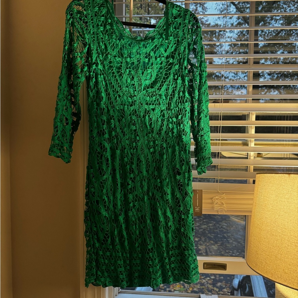 INC International Concepts Vibrant Green Lace Dress
